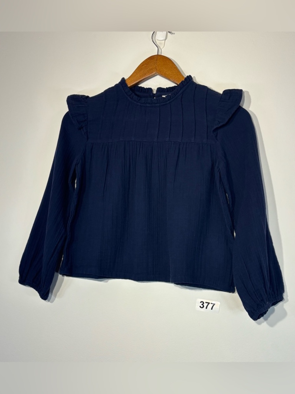 GAP Kids Navy Long-Sleeve Ruffled Yoke Blouse Size M